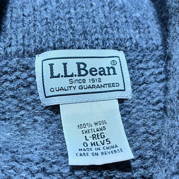 LL Bean Shetland Wool Sweater Men's L Cowl Knit Pullover Elbow‎ Patch Cottage